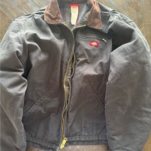 Dickies Black Canvas Bomber Jacket with Brown Corduroy Collar